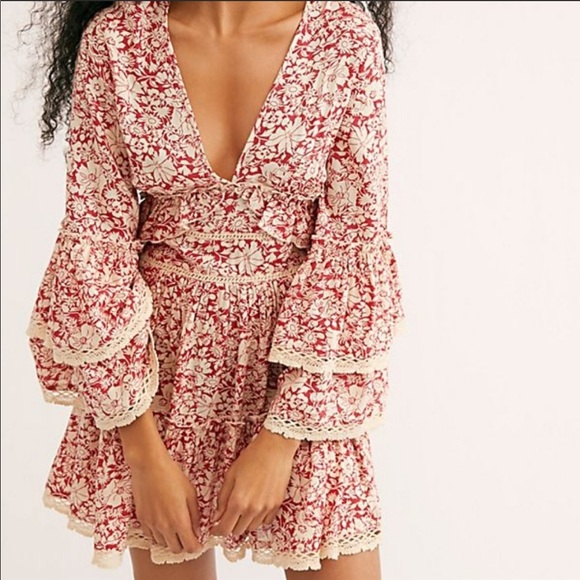 NWOT Free People Kristall Red Floral Mini Dress